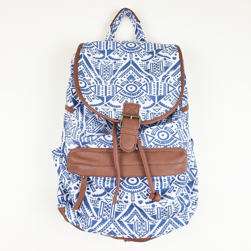 Madden Girl Blue White And Brown Boho Backpack